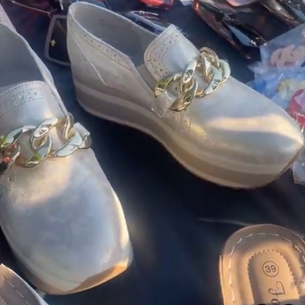 Dolce Vita Gold and White Flats with Modern Chain Accent